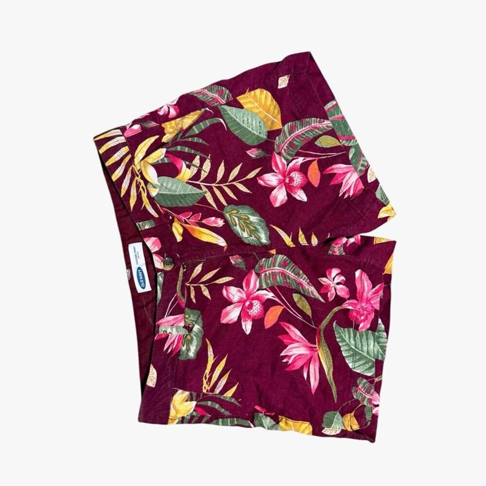Old Navy Everyday Shorts Mid Rise Burgundy Floral Womens 12